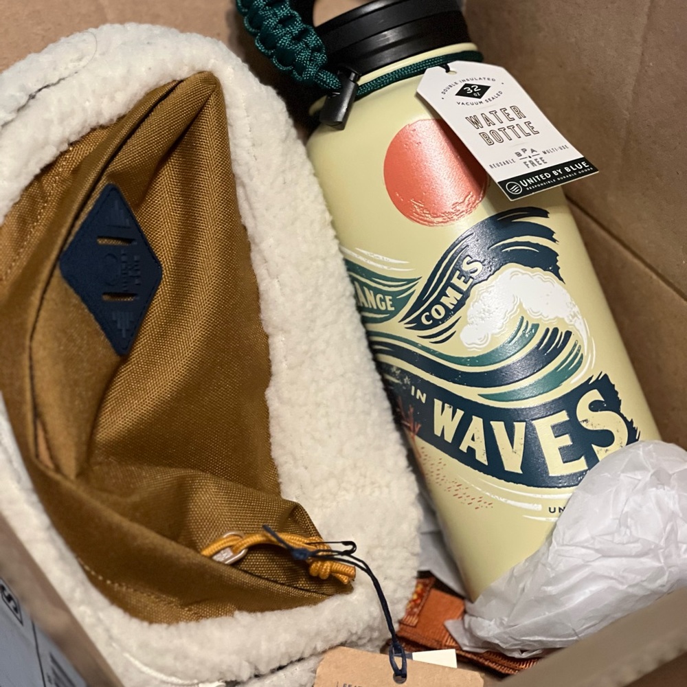 United by blue hip bag and water bottle